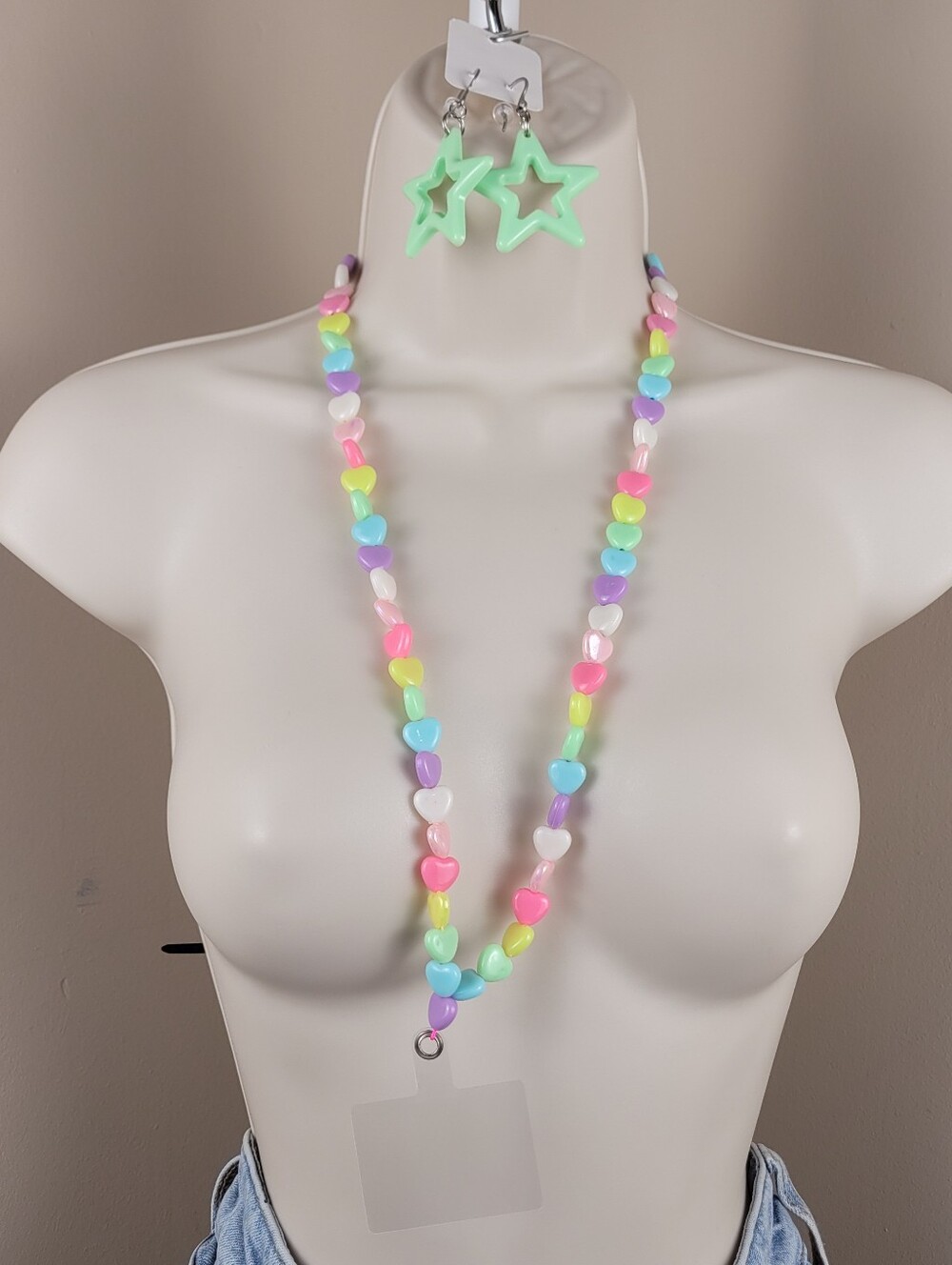 3pc pastel rainbow heart phone lanyard necklace double enforced for all day wear